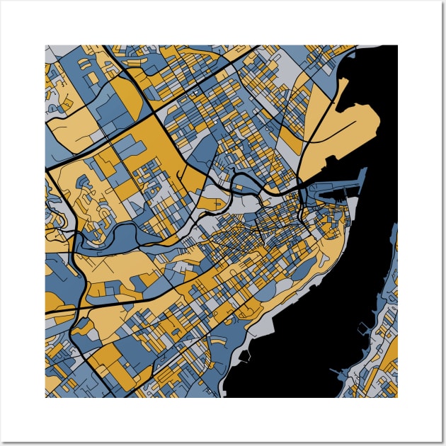 Quebec City Map Pattern in Blue & Gold Wall Art by PatternMaps